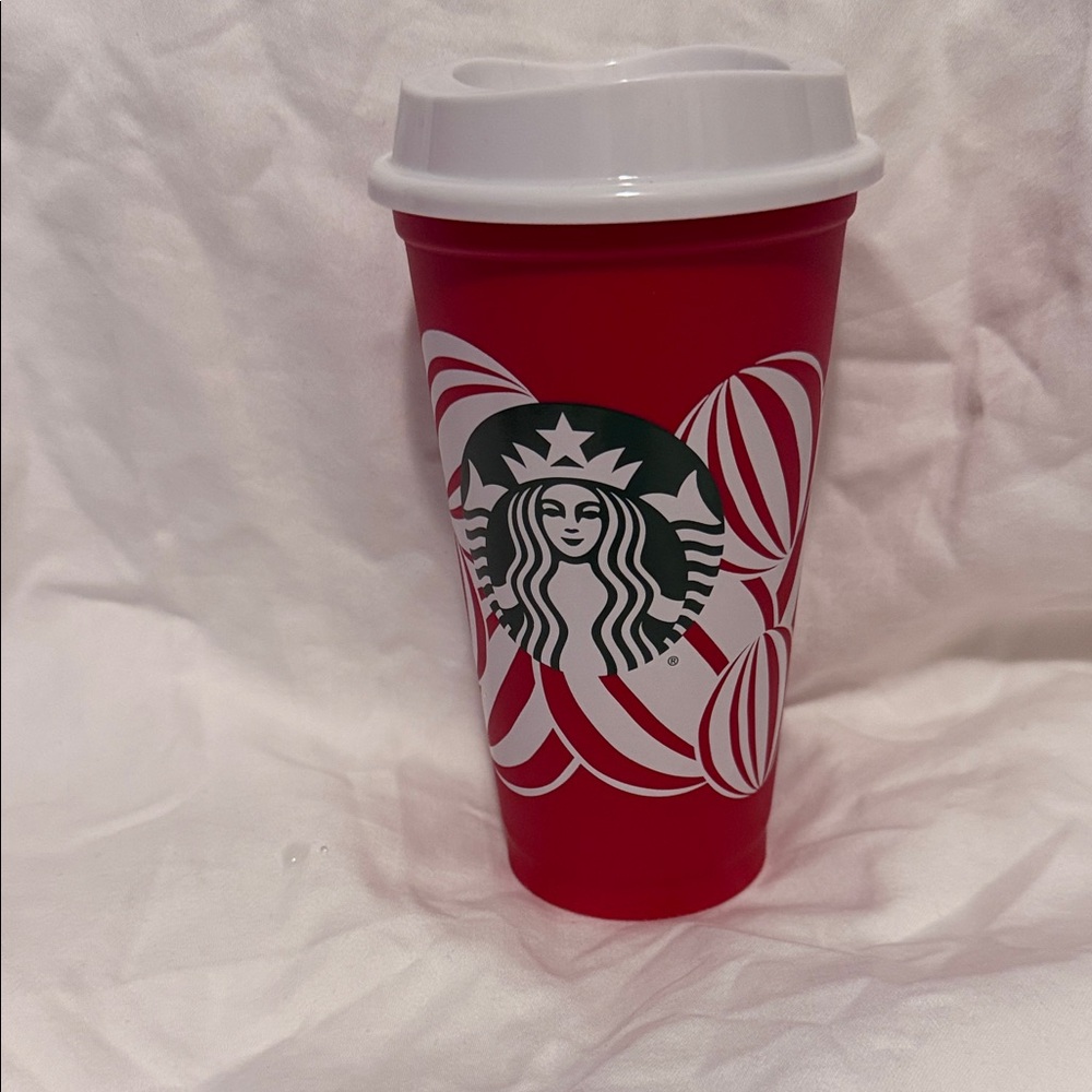 Starbucks Red and White Striped Tumbler
